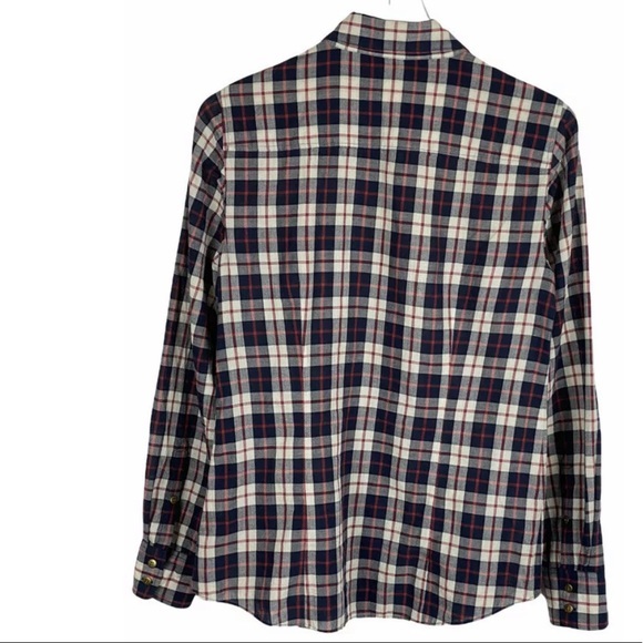 J Crew Perfect Shirt Bronze Buttons Navy Plaid - Picture 3 of 9